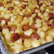 Oven Roasted Potatoes And Sausage Recipe Recipe In 2020 Oven Roasted Potatoes Conecuh Sausage Recipe Smoked Sausage Recipes