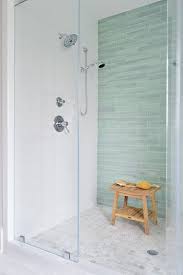 Sea Green Glass Tile White Subway Tile Frameless Shower Door Marble Mosaic Floor Tile Bathroom Shower Tile Bathrooms Remodel Tile Bathroom