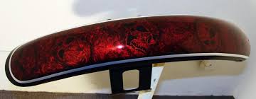 Pearl Black Base Marbleized Candy Apple Red And Airbrushed Skulls Silver Metallic Pin Stripe Features Dramatic 3d Candy Apple Red Harley Davidson Softail