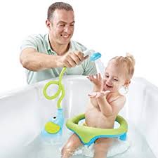 In this position, nearly all of the baby's body can be reached easily and you can gently press the baby against your abdomen if they start to slip. Amazon Com Yookidoo Baby Bath Shower Head Elephant Water Pump And Trunk Spout Rinser For Newborn Babies In Tub Or Sink Blue Baby