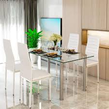 Find the ideal 4 seater dining set to suit your family at danetti. Glass Dining Table Set Tempered Glass Rectangle Kitchen Table With 4 White High Back Faux Leather Padded Dining Chairs Kitchen Table Set Dining Room Furniture Energy Class A Buy Online In Dominica At