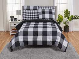 Mainstays navy plaid bed in a bag coordinated bedding set:twin/twin xl set includes: Mainstays 5 7 Piece Buffalo Plaid Bed In A Bag Set With Sheets Queen Black Walmart Com Walmart Com