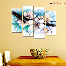 Blank horizontal painting poster in black frame. White Flower Wall Painting In Multiple Frames Canvas Wallmantra