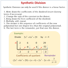 Long division algorithm is used to find out factors of polynomials of degree greater than equal to two. Synthetic Division Solutions Examples Videos Worksheets Activities