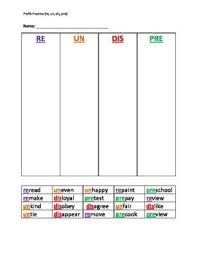 Preview Worksheet Practice Set Re Un Dis And Pre Prefixes Prefixes Activities Prefixes And Suffixes