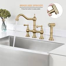 Lever faucet holes on center: Wowow Bridge Kitchen Faucet Brass With Side Sprayer 4 Hole Kitchen Faucet 2 Handle 8 Inch Centerset Faucet For Kitchen Sinks Heritage Brushed Gold Kitchen Sink Faucet