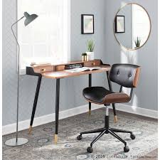 Mid Century Walnut And Black Office Chair With Swivel Mid Century Modern Office Home Office Lighting Home Office Design
