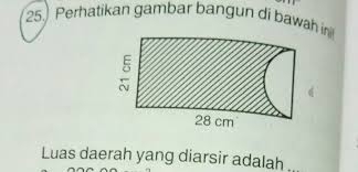 Luas daerah yang diarsir (l.a) . Perhatikan Pada Gambar Persegi Panjang Setengah Lingkaran 21 Cm Tinggi 28 Cm Alas Luas Daerah Brainly Co Id