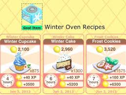 winter oven and the food it makes in bakery story cookie