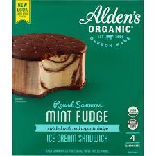 Onward for the full lineup. Aldens Organic Ice Cream Sandwich Mint Fudge Round Sammies Frozen Foods Priceless Foods