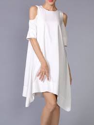 Shop Midi Dresses White Half Sleeve Cold Shoulder Midi Dress Online Discover Unique Designers Fashion Half Sleeve Dresses Solid Midi Dress Midi Dress Casual