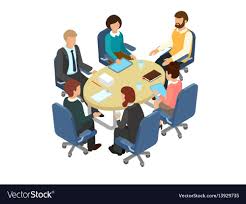 Conversation At The Round Table In The Office Vector Image On Vectorstock Isometric Illustration Isometric Art Round Table