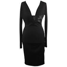 Blumarine Black Wool Long Sleeve Dress With Leather Trim Size 38