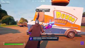 Dennis , a durr burger employee comes take shelter of homebase when the storm ravages the population. Durr Burger Fortnite Location Land At Durr Burger Restaurant Or Durr Burger Food Truck Fortnite Insider