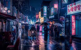 Rain Drenched Street Near Downtown Seoul South Korea 60003743 City Cities Buildings Photogra South Korea Photography Korea Wallpaper Downtown Photography