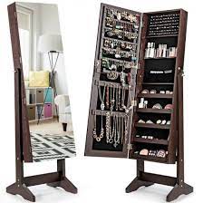 Best choice products hanging mirror jewelry armoire cabinet for door or wall mount w/ led lights, cosmetics tray, lock. Jewelry Cabinet With Full Length Mirror Free Standing Jewelry Armoire With 120 Earring Slots 24 Necklace Hooks 98 Ring Slots 5 Shelves For Makeup 2 In 1 Lockable Large Capacity Jewelry Organizer 4 Angel Adjustable Costway
