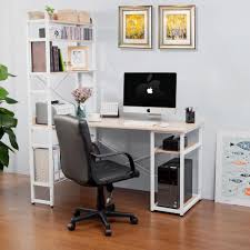 Merax Oak Home Office Computer Desk With Open Bookshelf Brown Home Office Computer Desk Computer Desks For Home Home Office Setup