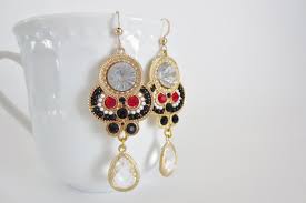 Black And Gold Jewelry From Spain Soutache Style Earrings Spanish Earrings Black Red White Gold Jewelry Flamenco Jewelry Mediterranean Earrings For White Gold Jewelry Black And Red Jewelry