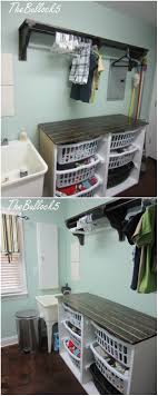 I actually did the same thing when i remodeled my laundry room last year except i set the shelf on medal brackets and didn't nail it down. Small Laundry Room Organization Ideas Pinterest Best The Whoot