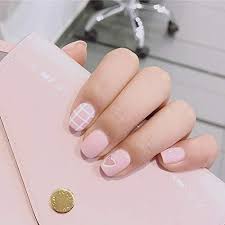 Have a look at these 60 latest simple, but very cute nail art 60 trendy nail art designs for short nails. 24pcs Pink Lattice False Nails Heart Cute Grids Short Square Head Full Cover Arylic Nail Art Fake Nail Tips With Glue Sticker Buy Online In Mongolia At Mongolia Desertcart Com Productid 93167189