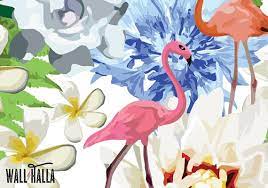 Flamingo Flowers Wallpaper Removable Wallpaper Pink Etsy Flower Wallpaper Flamingo Art Wallpaper
