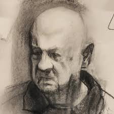 Member Peter Hardy was the model for a demonstration of portrait drawing in  charcoal, by guest artist Mick McNicholas last night. Peter's familiar face  gradually emerged from a broadly abstract starting point,
