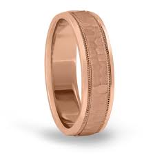 Polished 18 karat rose gold. 7mm Classic Hammered Light Weight Wedding Mens Ring In 14k Rose Gold Fascinating Diamonds