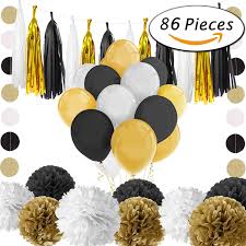 Black And Gold Pom Poms Decorations Amazon Com Paxcoo 86 Pcs Black And Gold Party Decorations With Balloons Tassel Black And Gold Party Decorations Balloon Tassel Garland Gold Party Decorations