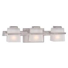 Hampton Bay Harlin Hills 3 Light Brushed Nickel Vanity Light With Etched Glass Shades 15303 The Home Depot Bathroom Light Fixtures Brushed Nickel Vanity Lighting Bath Light