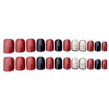 Sparkle blue long coffin nails. Hibyebuying Black Red Acrylic Nail Tips Short False Nails Art Fingernails 24pcs Set C67 Wantitall