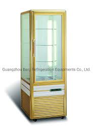 Thanks to the locking door, this case keeps your valuables safe and secure. China Gold Color Rotating Cake Showcase Display Freezer Bakery Display Cabinet China Cake Showcase And Upright Cake Showcase Price