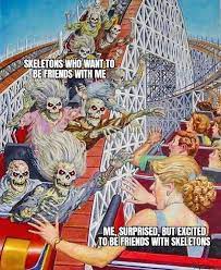 Musicians riding a rollercoaster refers to a series of edits of pov rollercoaster ride videos accompanied by various songs. Skeleton Rollercoaster High Five Know Your Meme
