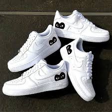 Custom Black And White Air Forces Customized Nike Air Force 1 Low With Black Play Heart Cdg Comme De Garcons Design The Base Shoes Used Is The Nike A Fashion Shoes Casual Shoe Sneakers Sneakers