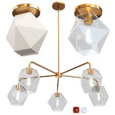 3d West Elm Sculptural Glass Faceted 5 Light Chandelier