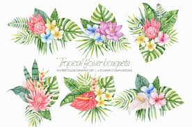 Download Watercolor Tropical Flowers Bouquets Clipart Exotic Flowers 927419 Illustrations Design Bundles