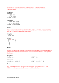 Dezimalzahlen Division Von Dezimalzahlen Durch Naturliche Zahlen Unterrichtsmaterial Im Fach Mathematik In 2020 Dezimalzahlen Dezimalbruche Mathematik