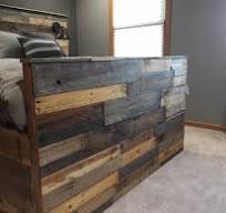 Reclaimed pallet wood bed frame with hidden drawers