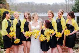 Bridesmaids Laughing Mismatched Dresses Short Bridesmaids Dresses Black Yellow Weddin Black Bridesmaid Dresses Bridesmaid Dresses Short Bridesmaid Dresses