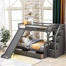 amazon com twin over full bunk bed with stairs and storage drawers for kids bunk beds twin bunk bed with slide bunk beds with storage bunk beds with drawers