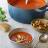 Homemade roasted tomato basil soup with garlic, olive oil and caramelized onions. 1