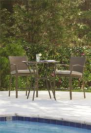 Cosco Products Cosco Outdoor Living 3 Piece High Top Bistro Patio Furniture Set Brown Wicker And Tan Cushion