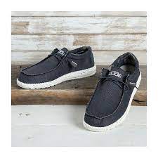 The hey dude wally sox shoe has a soft oxford cloth lining and is machine washable. Hey Dude Wally Funk Carbon Blue