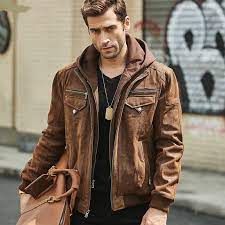 Men S Genuine Leather Jacket With Removable Hood In 2021 Leather Jacket Warm Coats For Men Real Leather Jacket