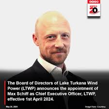 The Board of Directors of Lake Turkana Wind Power (LTWP) announces the  appointment of Max Schiff as Chief Executive Officer, LTWP, effective 1st  April 2024. Mr. Schiff takes over management responsibility for
