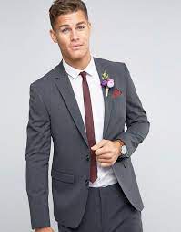 Asos Wedding Slim Blazer With Stretch In Charcoal Wedding Suits Men Mens Outfits Slim Blazer