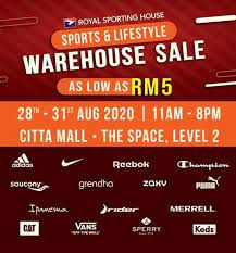 We did not find results for: 28 31 Aug 2020 Royal Sporting House Warehouse Sale At Citta Mall Everydayonsales Com