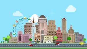 Urban landscape with large modern buildings, skyscrapers, skyway. Flat Cartoon City Day Looped Stock Footage Video 100 Royalty Free 13064075 Shutterstock