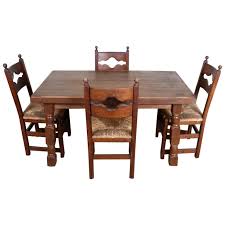 A nice oak drapers table from france with nice turned legs. English Oak Dining Table And 4 Chairs Country Arts And Crafts Rustic Rush Country For Sale At 1stdibs