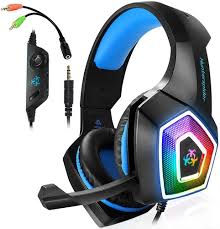Amazon Com Gaming Headset With Mic Led Light On Ear Gaming Headphone Ps4 3 5mm Wired Gaming Headset For Pc Mac Laptop Gamer Headphone Blue Electronics