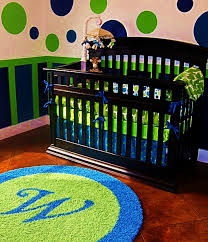 Bright Blue Lime Green Boys Nursery With Custom Initial Rug Project Nursery